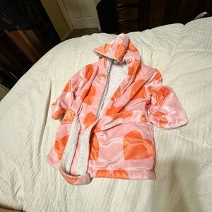 Pink and Red Heart Patterned Hooded Robe